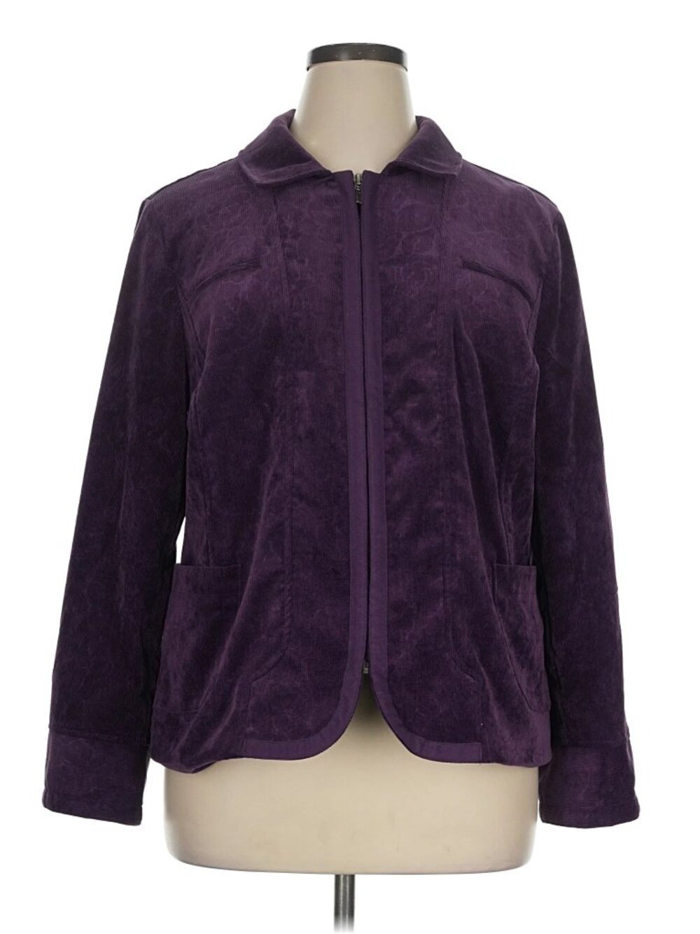 Chico’s Purple Floral Corduroy Zip Jacket Blazer – Size 3 (XL)